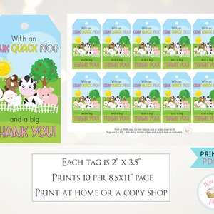 Farm Animal Birthday Favor Tags, Farm Themed Birthday Mini Thank You ...