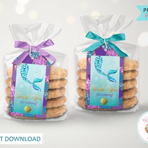 Mermaid Favor Tags, Mermaid Tail Birthday Tags, Mermaid Gifts Mini Thank You Tags, Printable Birthday Party Favor Bags Hang Tags