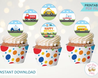 Car Theme Birthday Cupcake Toppers & Cupcake Wrappers, Truck Cars Birthday Party Cupcake Decor, Boy 1st 2nd Birthday Cupcake Decorations
