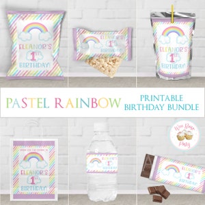 Rainbow Party Favors Birthday Package Rainbow 1st Birthday Girl Pastel Rainbow Decorations First Birthday Rainbow Party Decor Printable PDF