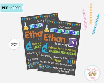 Science Invitation, Science Party Birthday Invite, Printable 9th 8th 7th 6th Birthday Boy or Girl Science Party Favors & Decorations