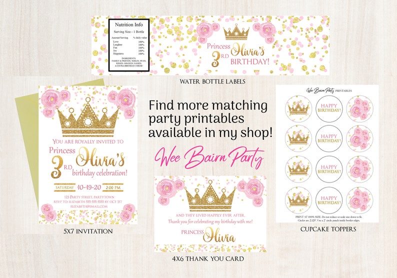 Princess Crown Water Bottle Labels Princess Party Printable | Etsy