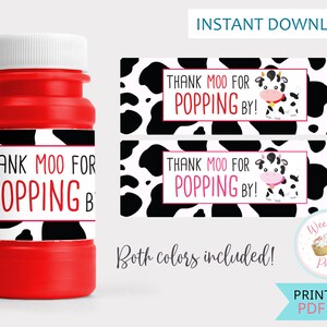 Cow Birthday Party Bubble Labels, Barnyard Farm Birthday Bubble Stickers, Printable Party Favors Bottle Labels  - INSTANT DOWNLOAD