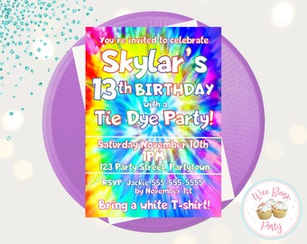 Tie Dye Birthday Invitation, Tie Dye Pattern Groovy 13th 10th Birthday Girl  Invite, Rainbow Party Tie Dye Invitation Digital or Printable