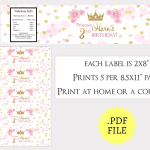Princess Crown Water Bottle Labels Princess Party Printable - Etsy