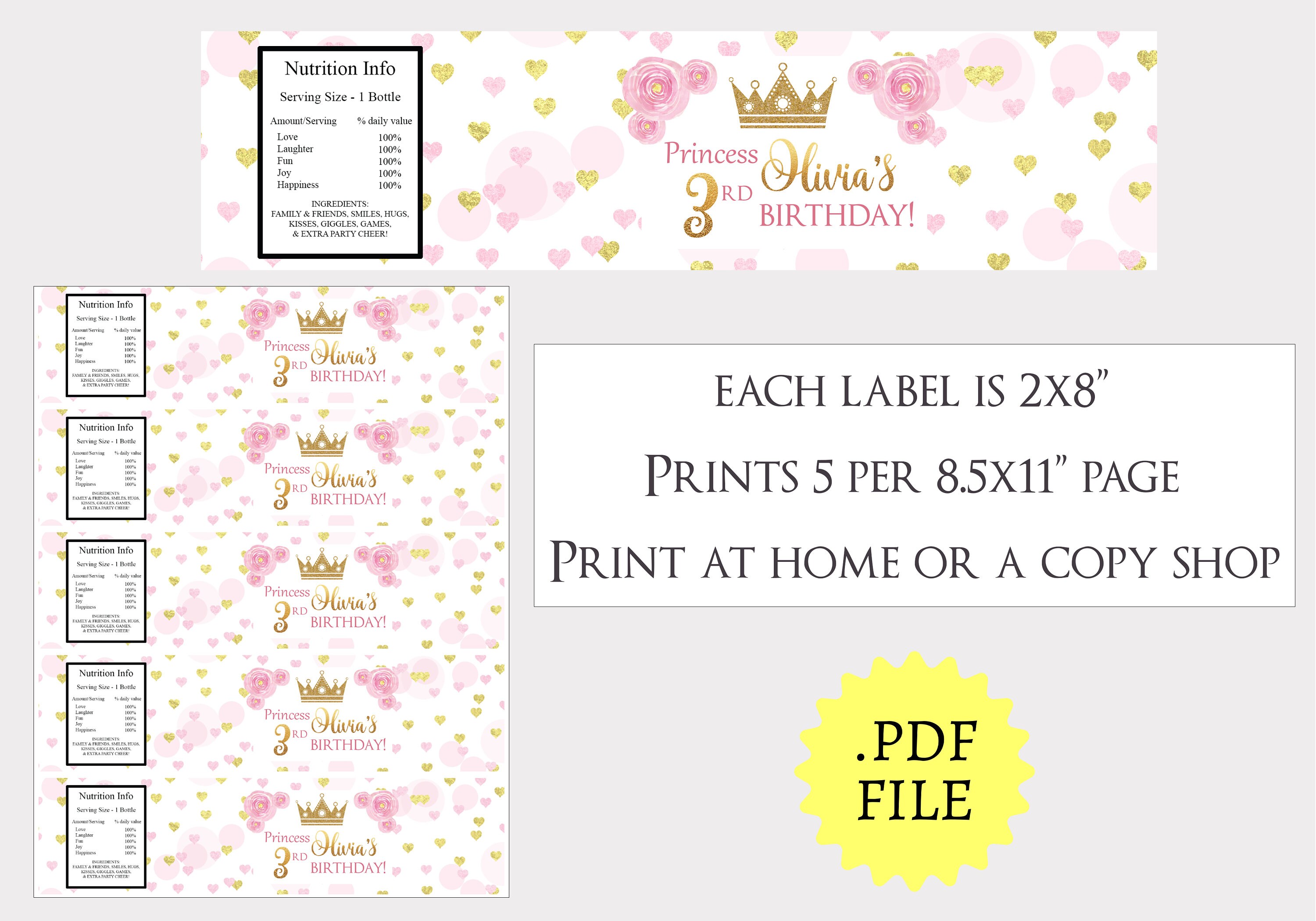 Princess Crown Water Bottle Labels Princess Party Printable - Etsy