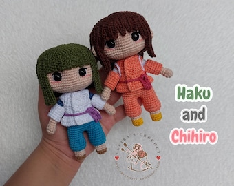 Patrón digital en PDF de ganchillo inspirado en el conjunto de amigurumis de Haku y Chihiro.