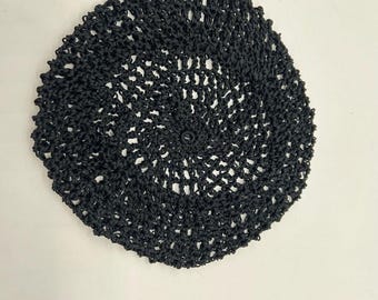 Juliet Hat/Snood- Vintage Elegant Black Crochet Beret or Large to Catch Hair