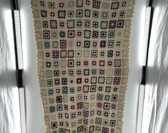 Vintage Afgani Szydełkowy Kwadratowy Koc Babciny Wielokolorowy Ręcznie Robiony