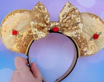 Belle-inspired Minnie Ears. Gold Sequin Ears.