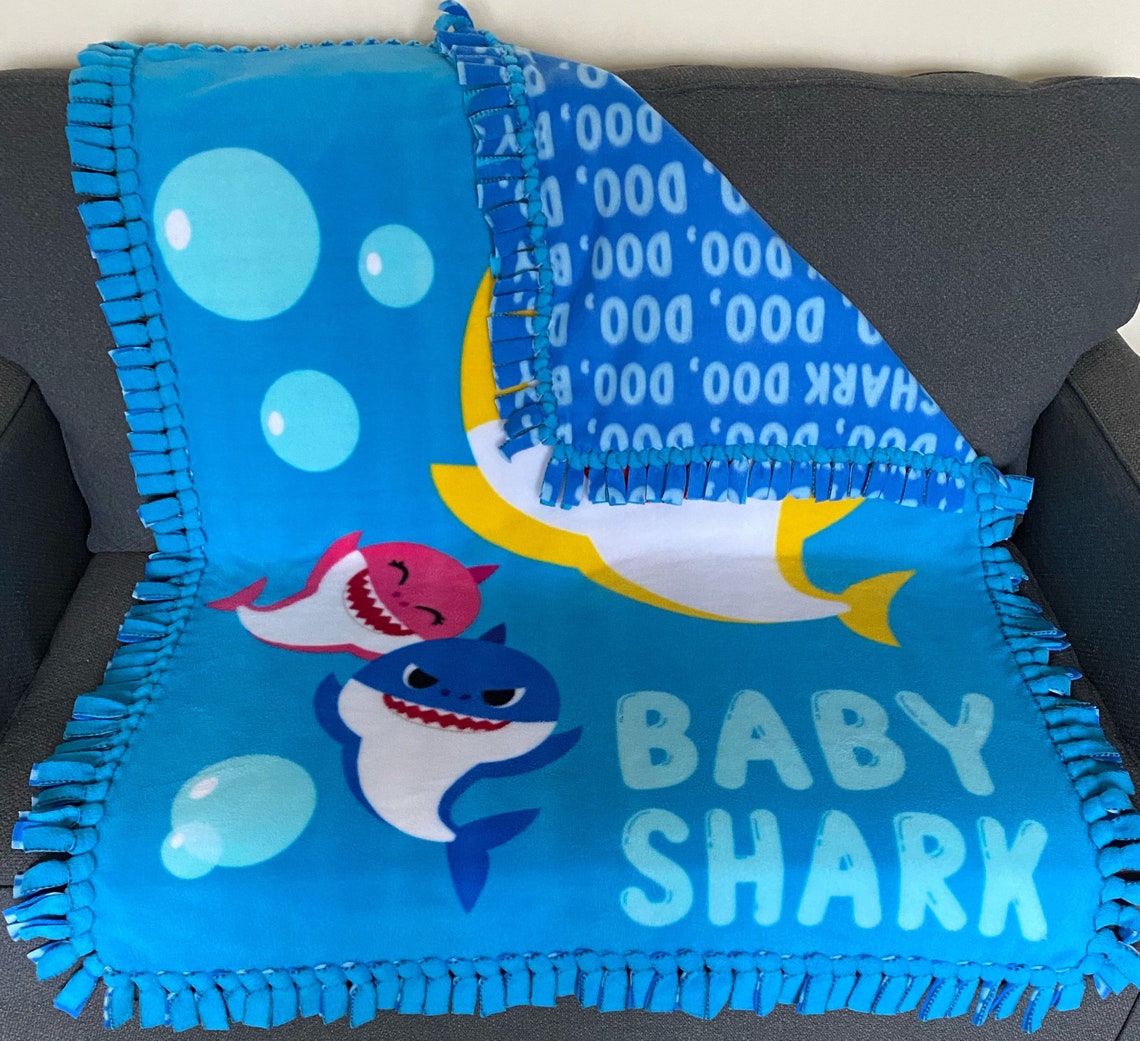 Baby Shark Fleece Tie Blanket Reversible Blanket Knotted Etsy