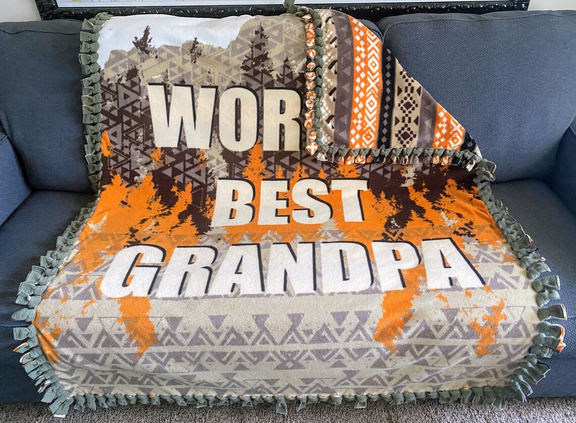 Grandpa Fleece Tie Blanket Worlds Best Grandpa Reversible Etsy