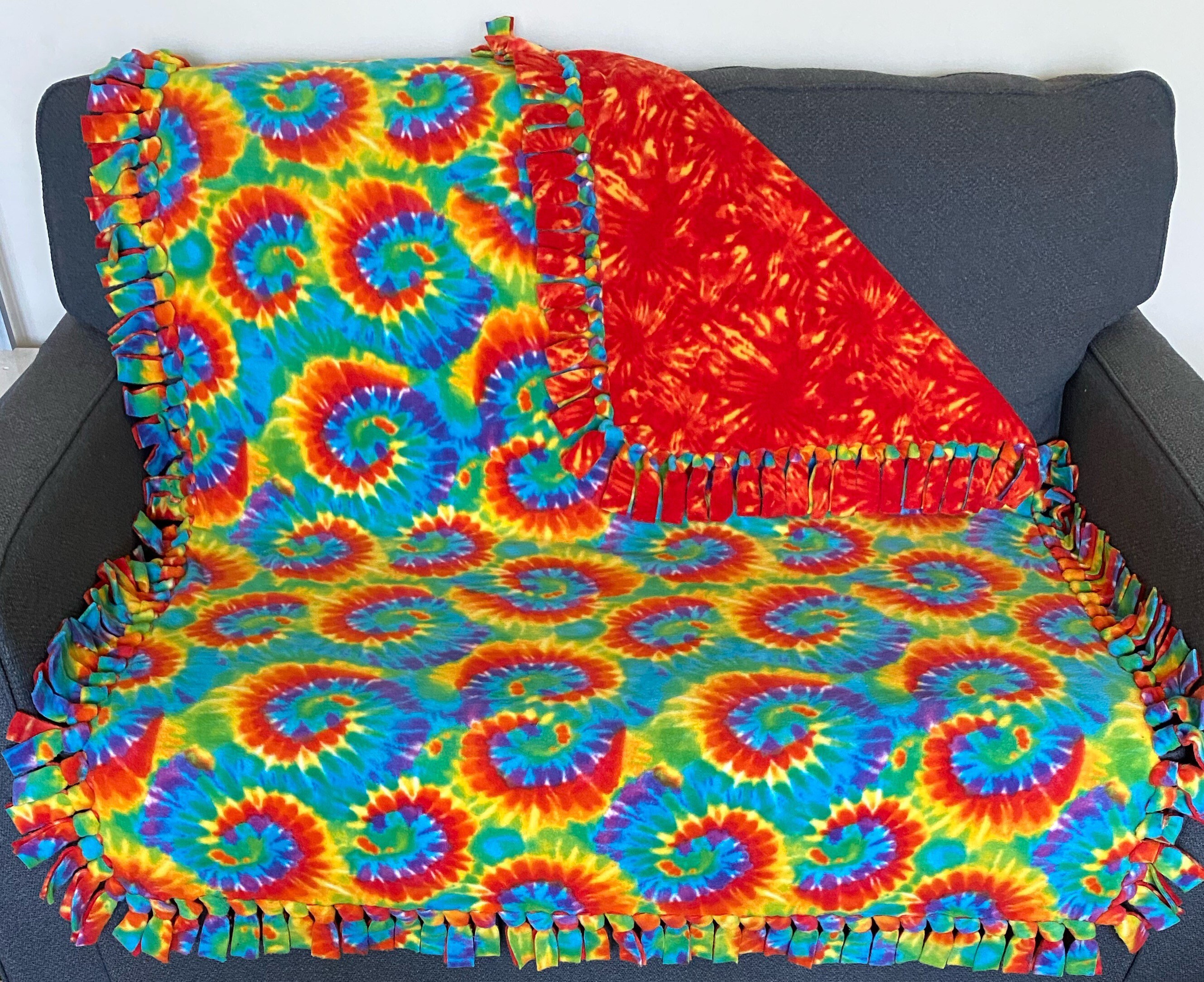 Tie Dye Fleece Tie Blanket Reversible Reversible Blanket Etsy