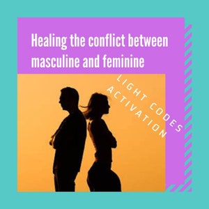 Op de afbeelding: Silhouetten van twee mensen die rug aan rug staan tegen een gele achtergrond. De tekst "LIGHT CODES ACTIVATION" is in wit op een paarse achtergrond geschreven.