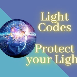 May include: A blue and purple image of a head with a glowing light inside. The text "Light Codes Protect your Light" is in yellow on a blue and purple background.