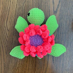 Neon Crochet Turtle Handmade Stuffed - Flower Power Turtle Amigurumi