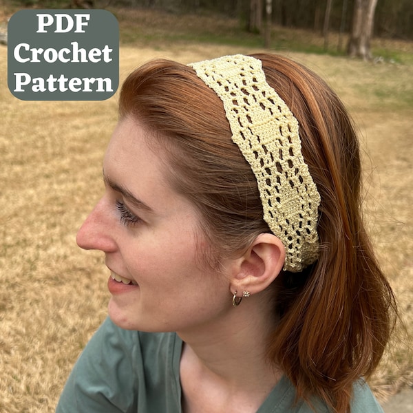 Crochet Thread Headband Pattern, Crochet Summer Headband, Geometric Diamonds Headband, Crochet Headband, Digital PDF Crochet Pattern Only