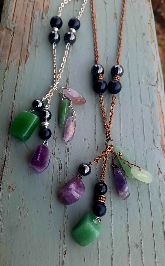 EMF 5G Protection Crystal Dangle Boho Necklace Shungite Black