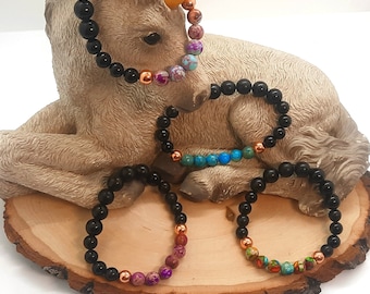 Chakra Jasper Bracelet Energy Protection with EMF Shungite Crystals / Black Tourmaline Copper Healing Bracelet