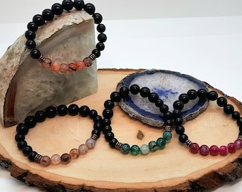 EMF Protect Shungite Crystal Agate Bracelet Healing Energy Protection Chakra Balancing with Black Tourmaline & Dragon Vein Agate + Copper