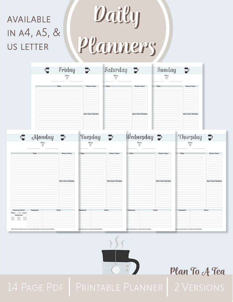Printable Daily Planner A4 Daily Planner A5 Daily Planner Etsy