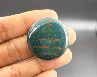 Natural Bloodstone Cabochon, Round Loose Gemstone (31X31X5 mm, 41.5 Ct)