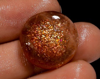 Natural Sunstone Cabochon: Round Gemstone for Jewelry Making (17x17x4 mm, 16 Ct) G-3257