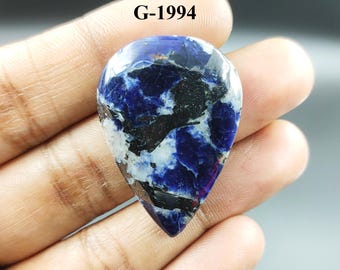 Cabujón de sodalita en forma de pera: Piedra preciosa azul para la fabricación de joyas (36 x 25 x 6 mm)