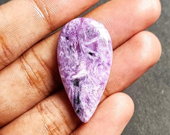 Natural Purple Charoite Gemstone Cabochon: Pear Pendant Supply (36X19X6 mm)