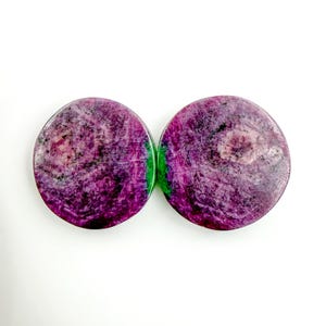 Natural Ruby Zoisite Pair – Round Flat Back Gemstone Cabs (19X19X4 mm)