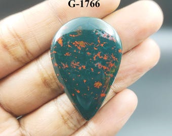 Natural Bloodstone Cabochon: Pear Shape Loose Gemstone (41X27X6 mm) for Jewelry Making