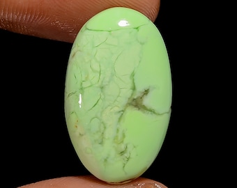 Lemon Chrysoprase Cabochon, Oval Gemstone (23x13x4 mm, 16.5 Ct)