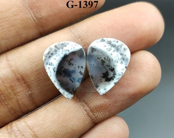 Natural Pear Dendrite Opal Pair, Loose Gemstone Cabochons, 9.50 Cts