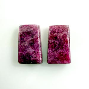 Natural Ruby Zoisite Cabochon Pair: Ractangle Gemstone Earring Stones ( 12 Cts, 13X8X3 mm ) G-4216