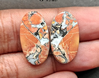 Par a juego de cabujones de jaspe Maligano natural, fabricación de joyas (22X12X4 mm)