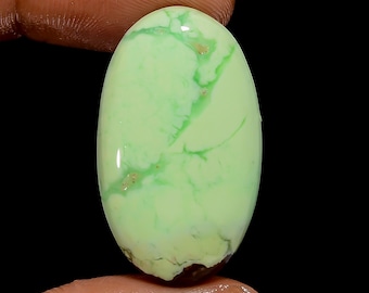 Natural Lemon Chrysoprase Cabochon, Oval Gemstone (29X16X4 mm, 27.5 Ct)