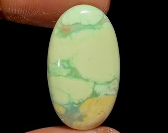 Natural Lemon Chrysoprase Cabochon, Oval Gemstone (26x14x4 mm, 21 Ct)