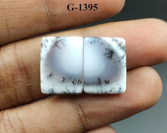 Natural Dendrite Opal Cabochon Pair, Loose Gemstone Earring Jewelry, 16x12x5 mm