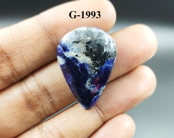 Cabujón de sodalita natural: gema suelta con forma de pera (29 x 20 x 7 mm)