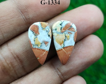 Par a juego de cabujones de pera de jaspe Maligano natural, 20 x 11 mm