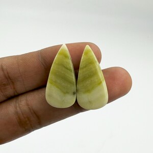 Cabochon de pierres précieuses serpentine, paires assorties pour fabrication de bijoux en forme de poire, boucle d'oreille en pierre non sertie, fournitures pour travaux manuels, cadeau 25,5 carats 27 x 13 x 4 mm - G2248
