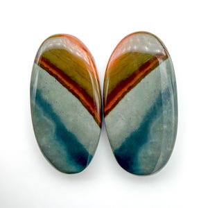 Natural Polychrome Jasper Cabochon Pairs, Oval Gemstone Earring Jewelry (27X14X4 mm, 29 Cts) G-4318