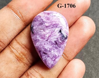 Purple Charoite Cabochon: Pear Gemstone Pendant (32X21X6 mm)