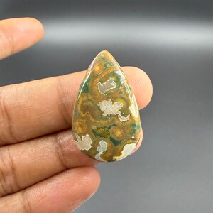 Pietra preziosa naturale di diaspro della foresta pluviale, cabochon a forma di pera, riolite, pietra sciolta per la creazione di gioielli, materiali artigianali, 23 carati, 32 x 20 x 5 mm, G-2336