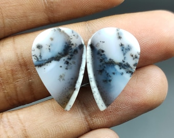 Natural Pear Dendrite Opal Cabochon Pair, Loose Gemstones (21X14X5 mm)