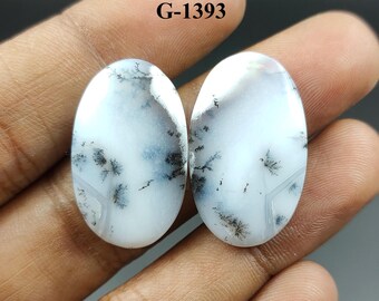 Natural Dendrite Opal Cabochon Pair, Loose Gemstone Earring Jewelry, 33.50 Cts