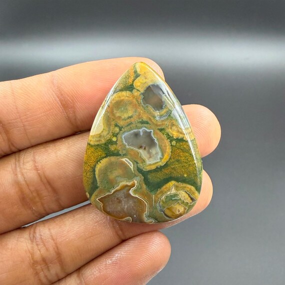 Natural Rainforest Jasper Gemstone Cabochon Pear Shape Rhyolite