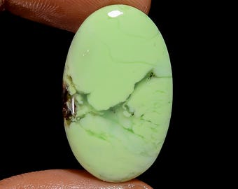 Lemon Chrysoprase Cabochon, Oval Loose Gemstone Jewelry 21 Ct (28X17X3 mm) G-3194