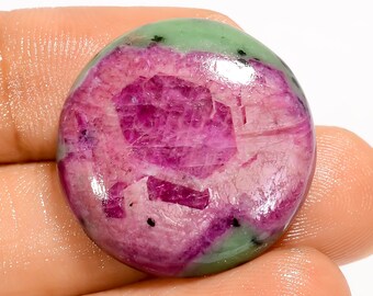 Natural Ruby Zoisite Cabochon, Round Loose Gemstone (43.5 Ct, 24mm)