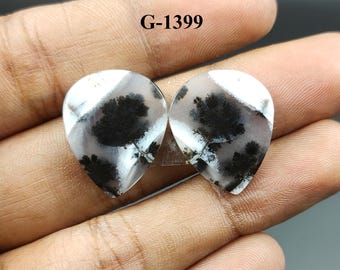Natural Dendrite Opal Pear Cabochon Pair, Loose Gemstone Earring Jewelry 20 Cts (21X17X4 mm)